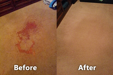 Before and after photo of carpet stain cleaning/removal